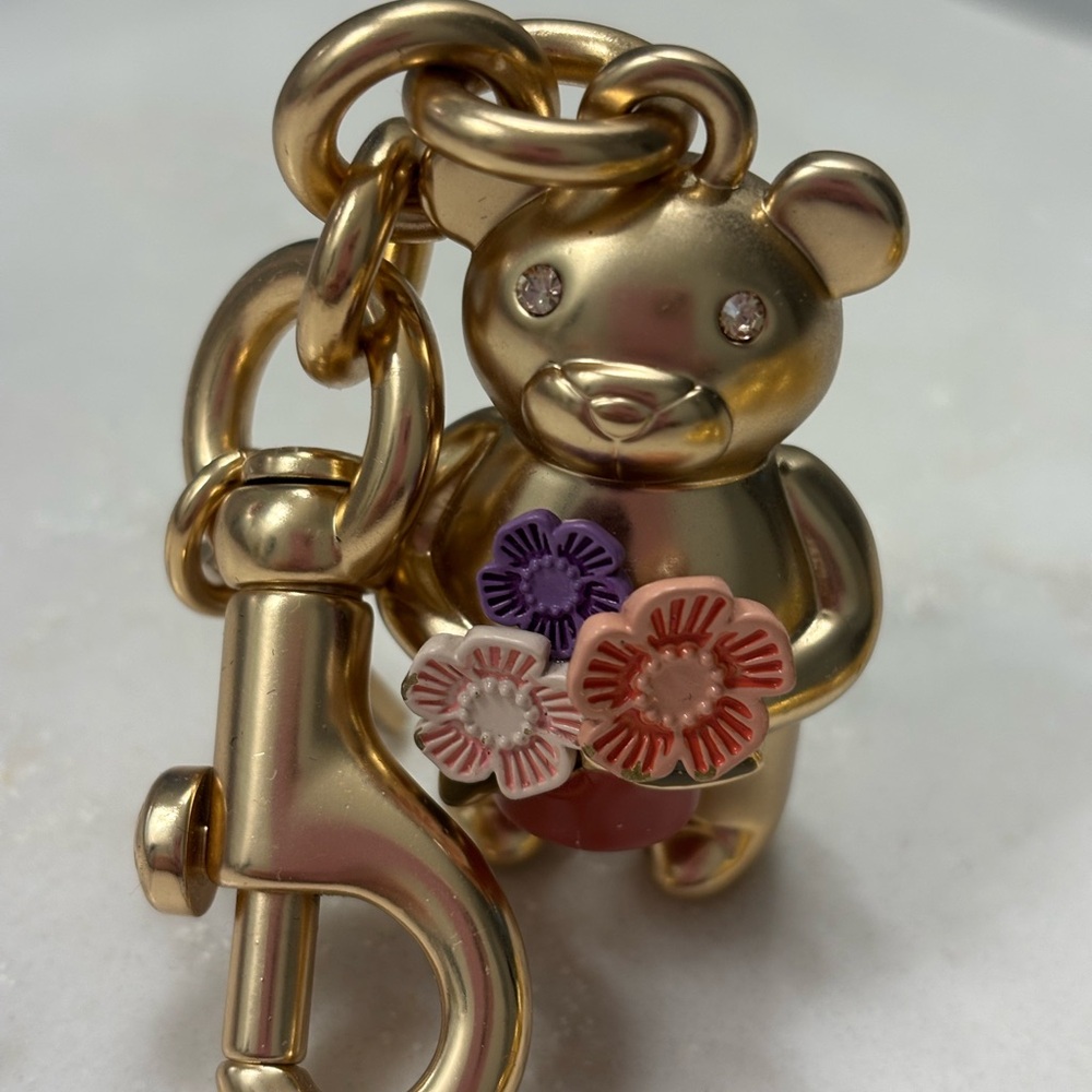 6 Coach Gold Bear Keychains with various colors and styles ❤️